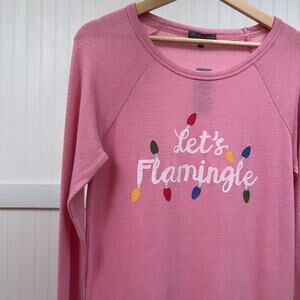 PJ Salvage Let's Flamingle Pink Christmas Holiday Lounge Sleep Sweatshirt Top S